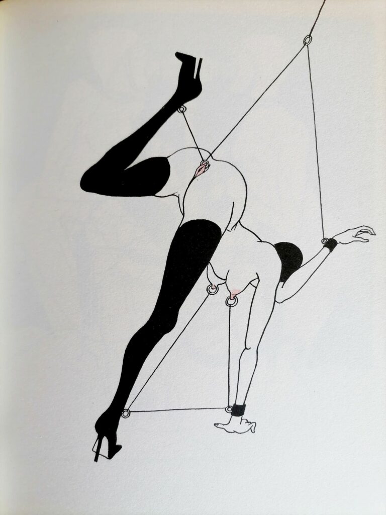 Dessin BDSM de femme attachée par Tomi Ungerer dans Fornicon