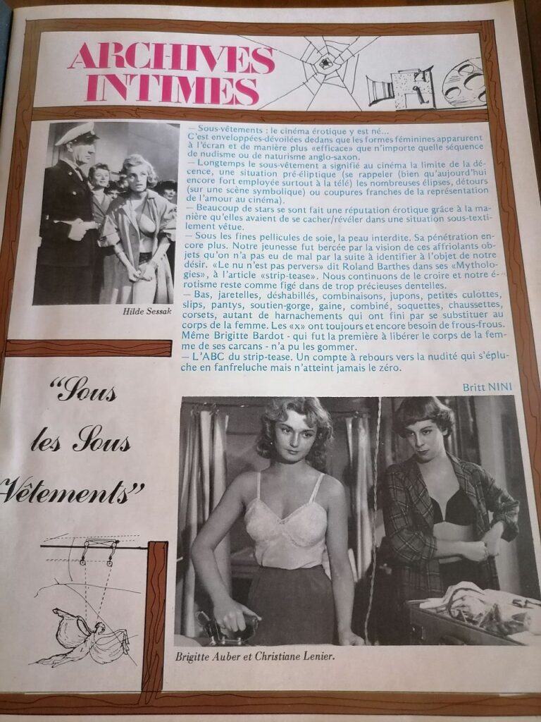 Page de la revue Ciné Eros Star numéro 1, la revue de l'érotisme au cinéma, 1980. Avec Reine Pirau et Carole Laure