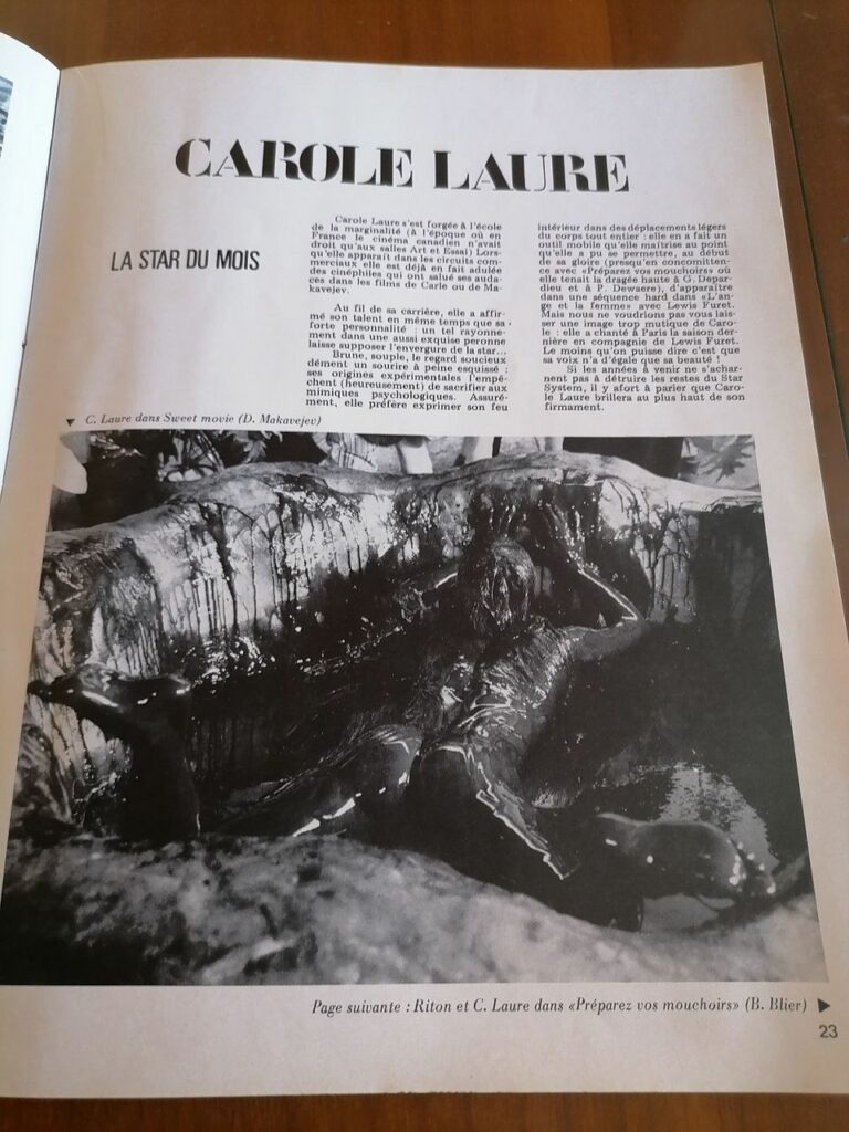 Carole Laure dans la revue Ciné Eros Star numéro 1, la revue de l'érotisme au cinéma, 1980.