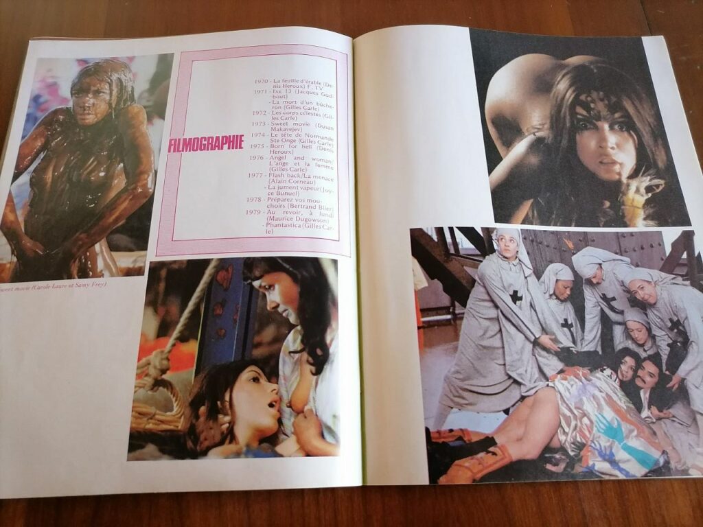 Double page filmographie de Carole Laure dans la revue Ciné Eros Star numéro 1, la revue de l'érotisme au cinéma, 1980.