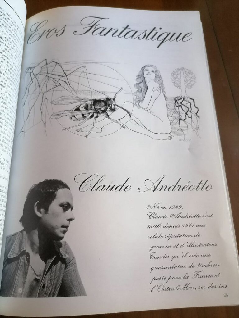 Page consacrée à Claude Andréotto dans la revue érotique Emmanuelle, le magazine du plaisir, dirigée par Emmanuelle Arsan, 1976