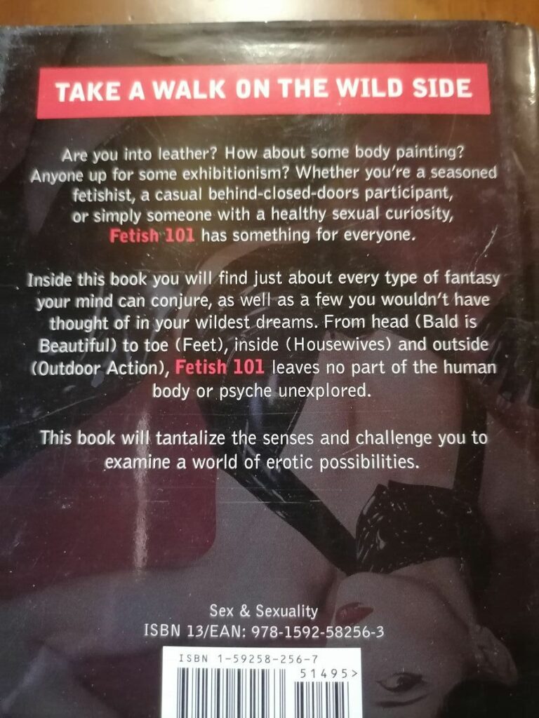 quatrième de couverture du livre de photos Fetish 101 de Peter W. Czernich (directeur de Marquis magazine), éditions Hylas, 2006