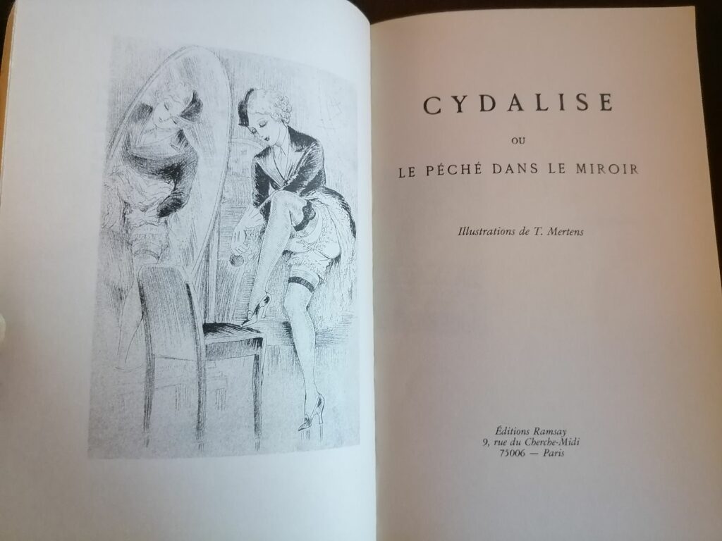 Page de titre du roman érotique Cydalise ou le Péché dans le miroir, éditions Ramsey Libertines, illustrations de T. Mertens