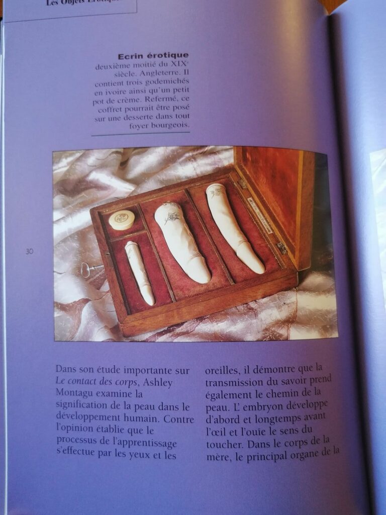 Ensemble de trois godemichés anciens dans une boîte