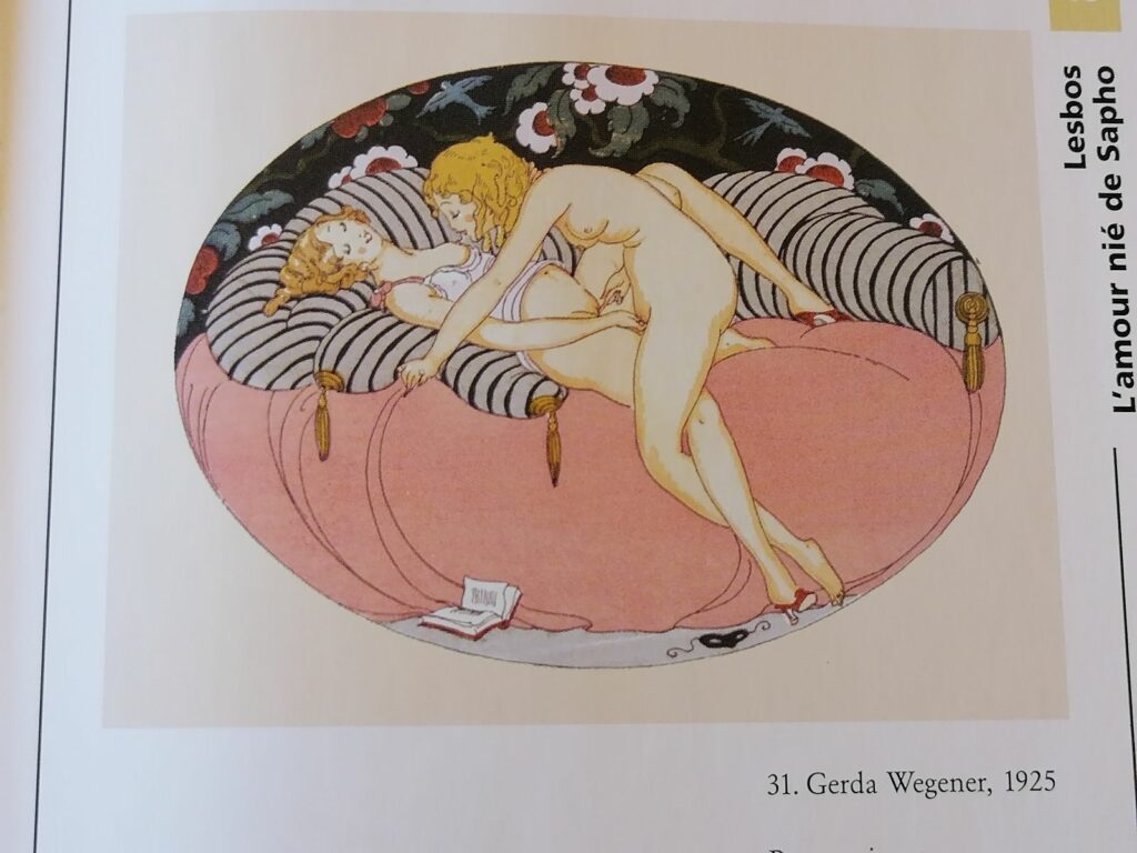 Dessin érotique de deux femmes entre elles par Gerda Wegener dans le livre Lesbos de Hans-Jurgen Dopp