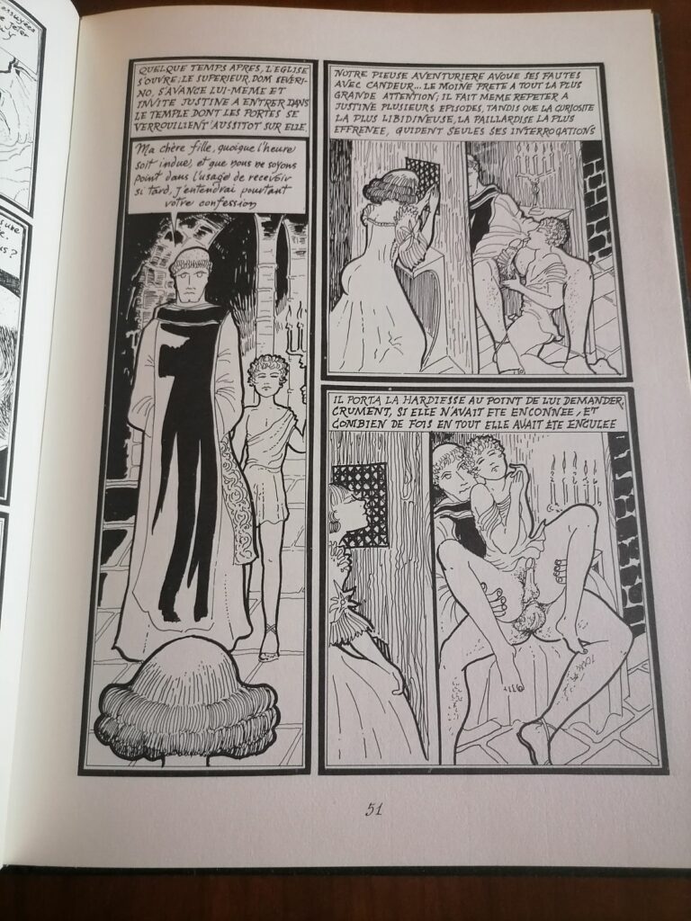 Planche de la BD érotique La Nouvelle Justine de Sade adaptée par Garnon aux éditions Borderie