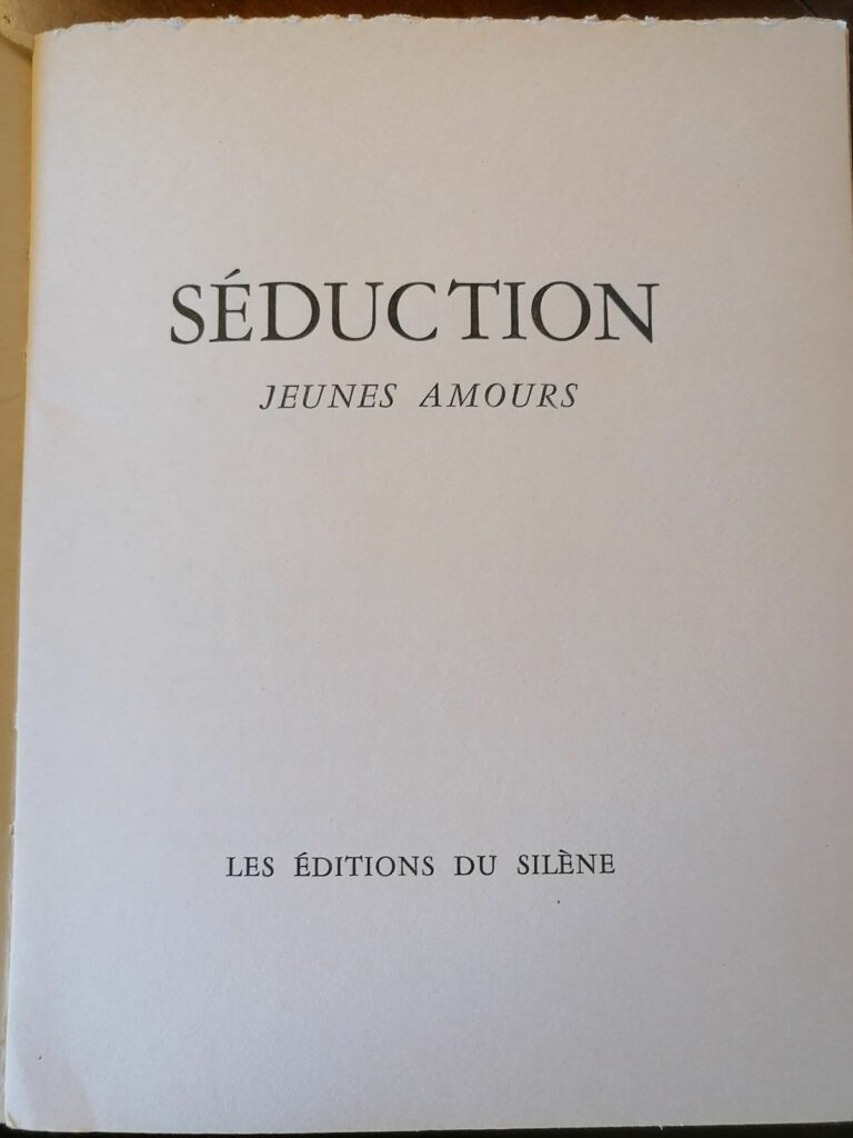 Page de titre du roman érotique vintage Séduction, jeunes amours de Gustave Guérineau, éditions du Silène, 1971