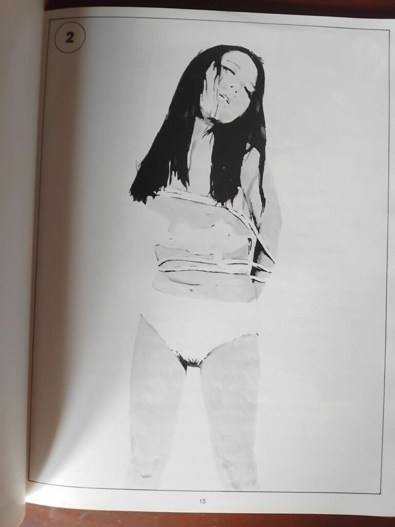 Dessin érotique bondage d'une fille asiatique par Romain Slocombe pour le livre Prisonnière de l'Armée rouge aux éditions LF/ Humanoïdes associés