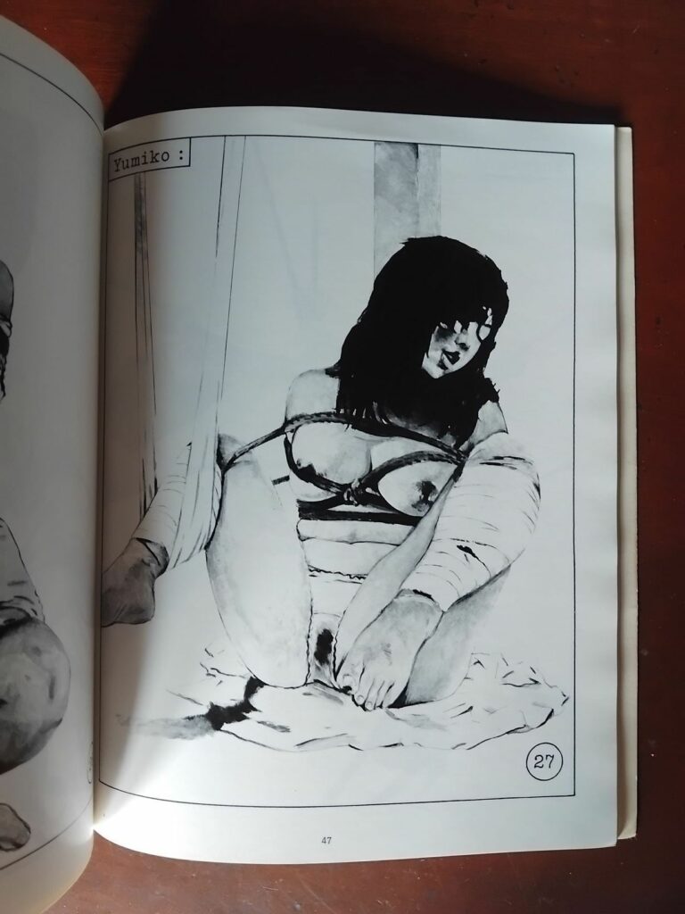 Dessin érotique bondage d'une fille asiatique par Romain Slocombe pour le livre Prisonnière de l'Armée rouge aux éditions LF/ Humanoïdes associés