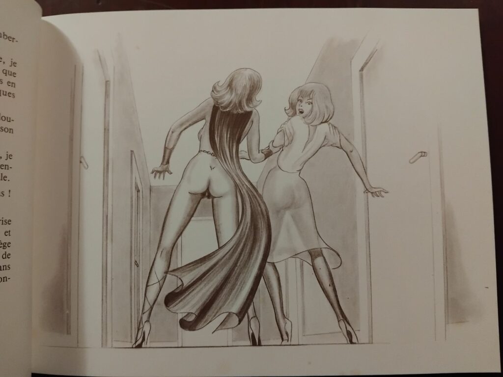 Dessin érotique de Jack Rhodes pour le livre érotique Punitions et dressage de Joss Marshall aux éditions Jet productions, 1981