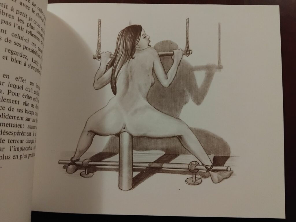 Dessin érotique de Jack Rhodes pour le livre érotique Punitions et dressage de Joss Marshall aux éditions Jet productions, 1981